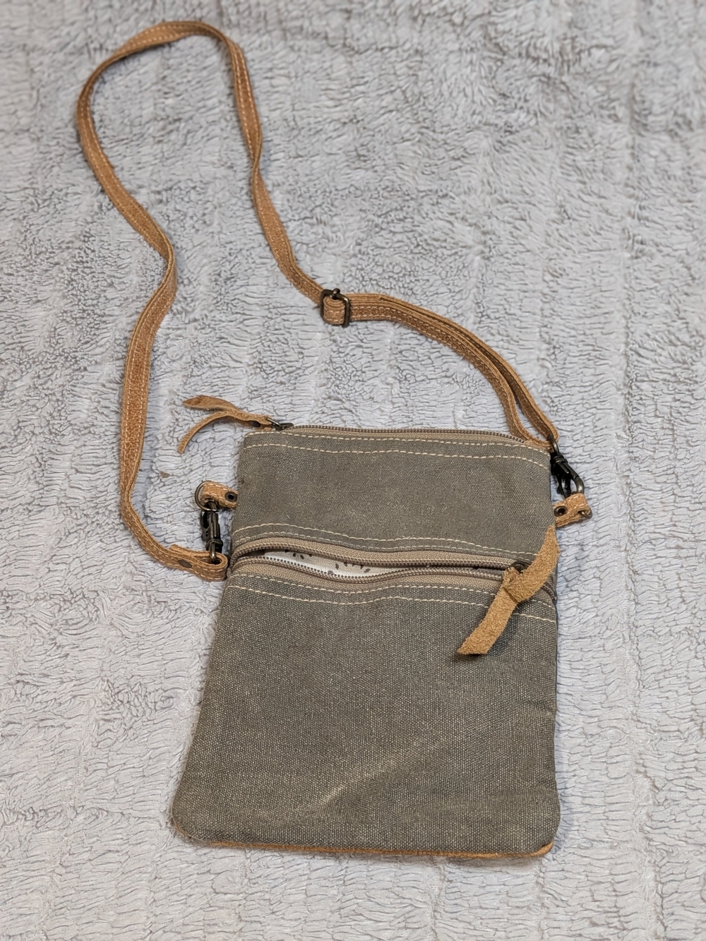 Myra Bag Brown Canvas Crossbody with Cream Lining